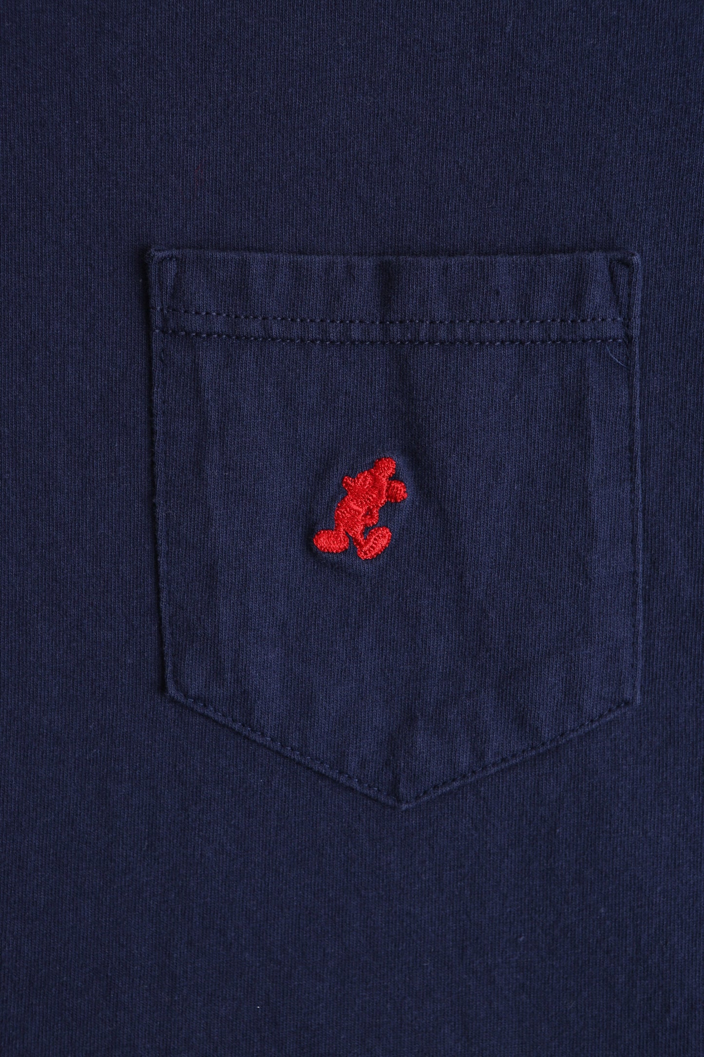 Vintage Blue Disney Solid One Pocket T-shirt with Red Mickey Embroidered Logo