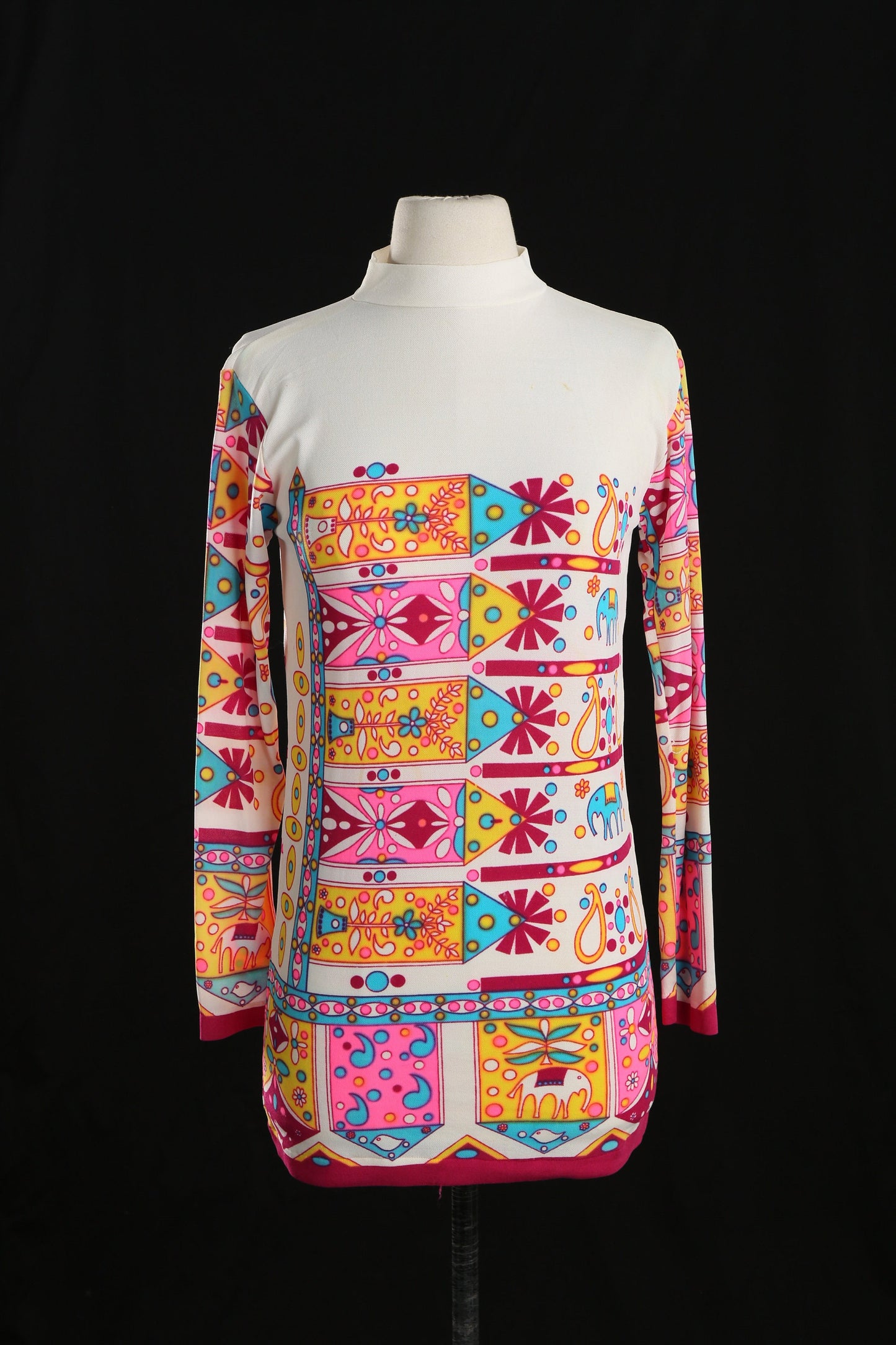 70s Women Multicolor Geometric Polyester Blouse/Dress