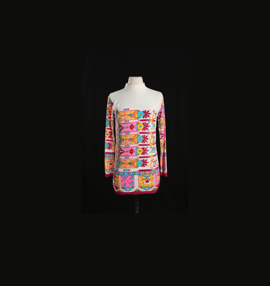 70s Women Multicolor Geometric Polyester Blouse/Dress