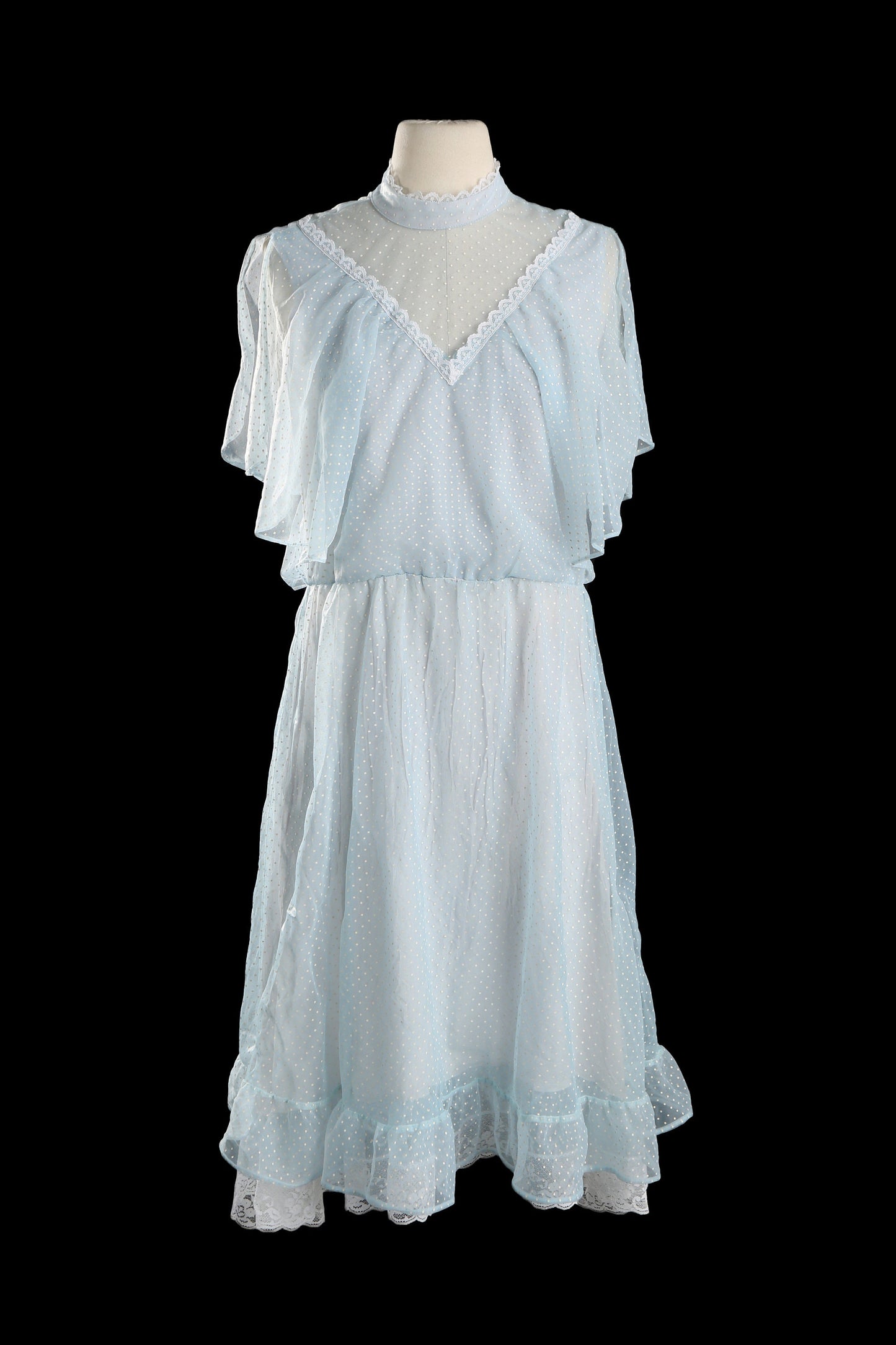 Vintage Women's White Polka Dot Casual Short Sleeve Sheer Dress