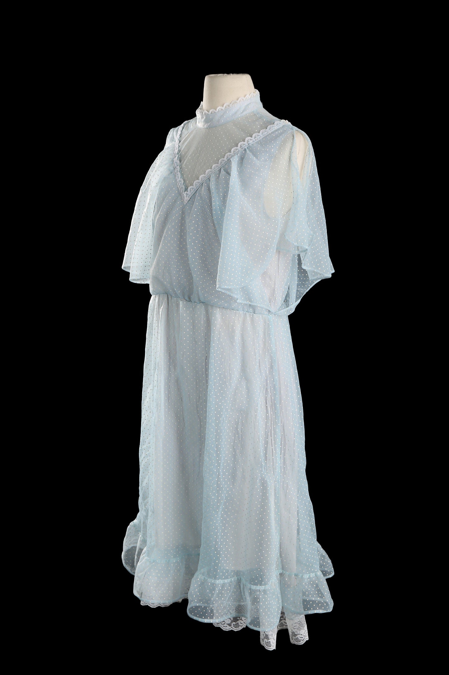 Vintage Women's White Polka Dot Casual Short Sleeve Sheer Dress