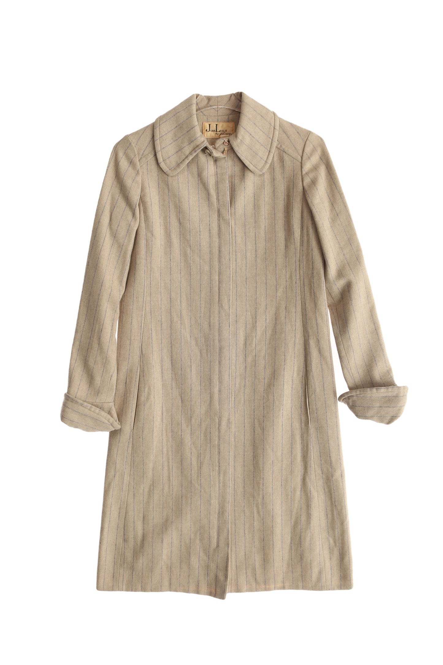 Vintage Women Beige Winter Coat Striped Pattern / Joan Leslie by Kasper