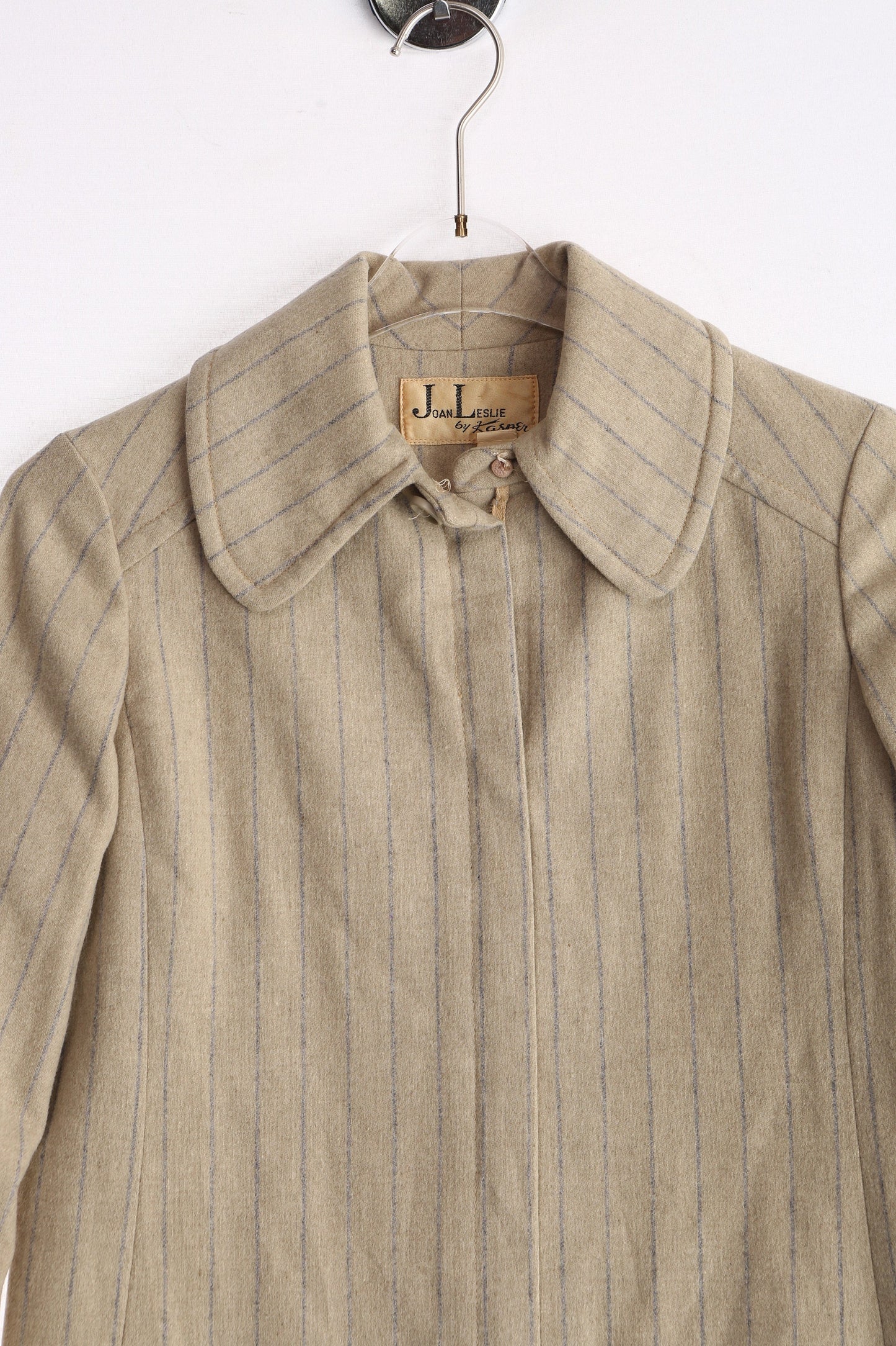 Vintage Women Beige Winter Coat Striped Pattern / Joan Leslie by Kasper