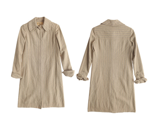 Vintage Women Beige Winter Coat Striped Pattern / Joan Leslie by Kasper