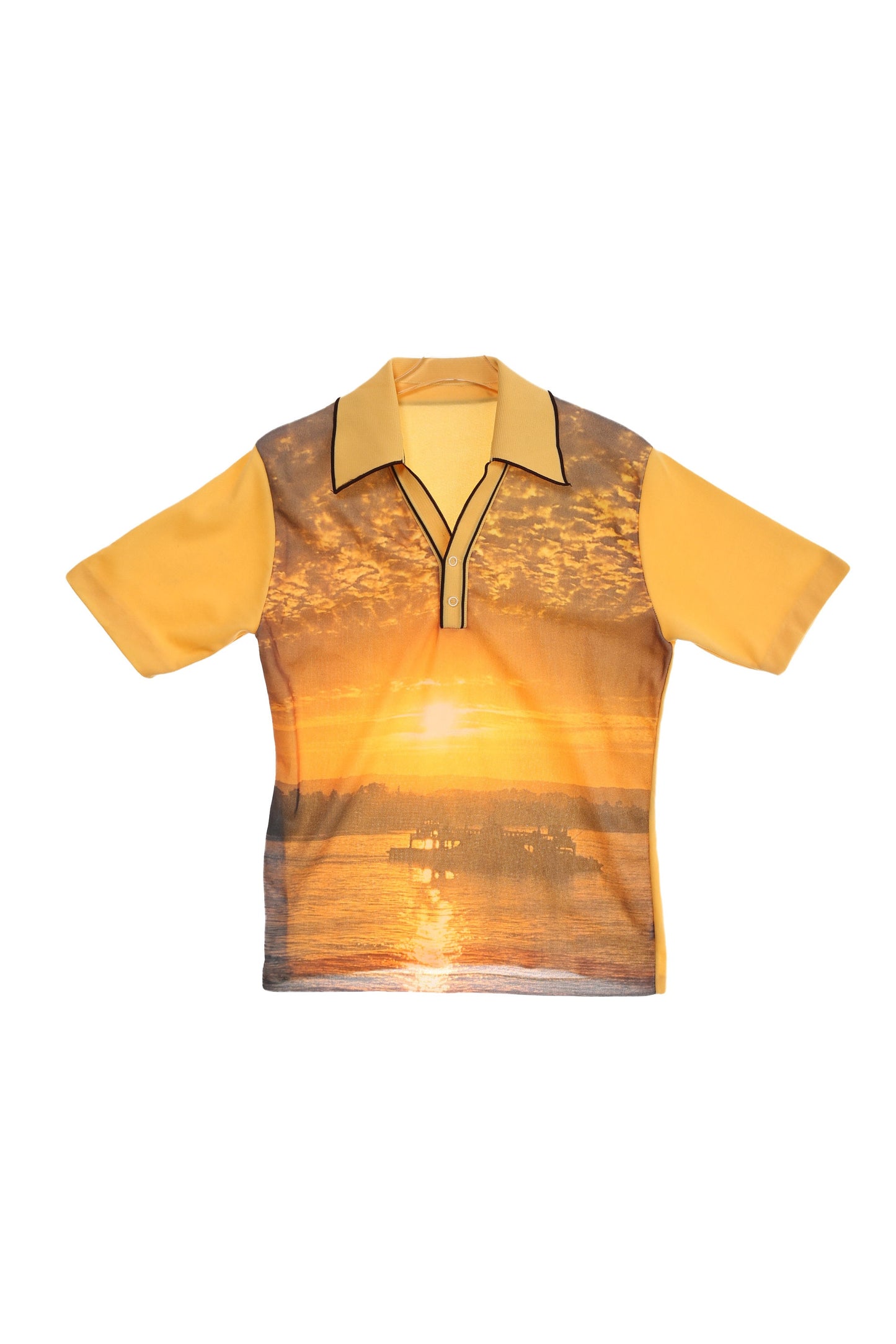 70s Geographic Print Short Sleeve Polyester Mod Shirt