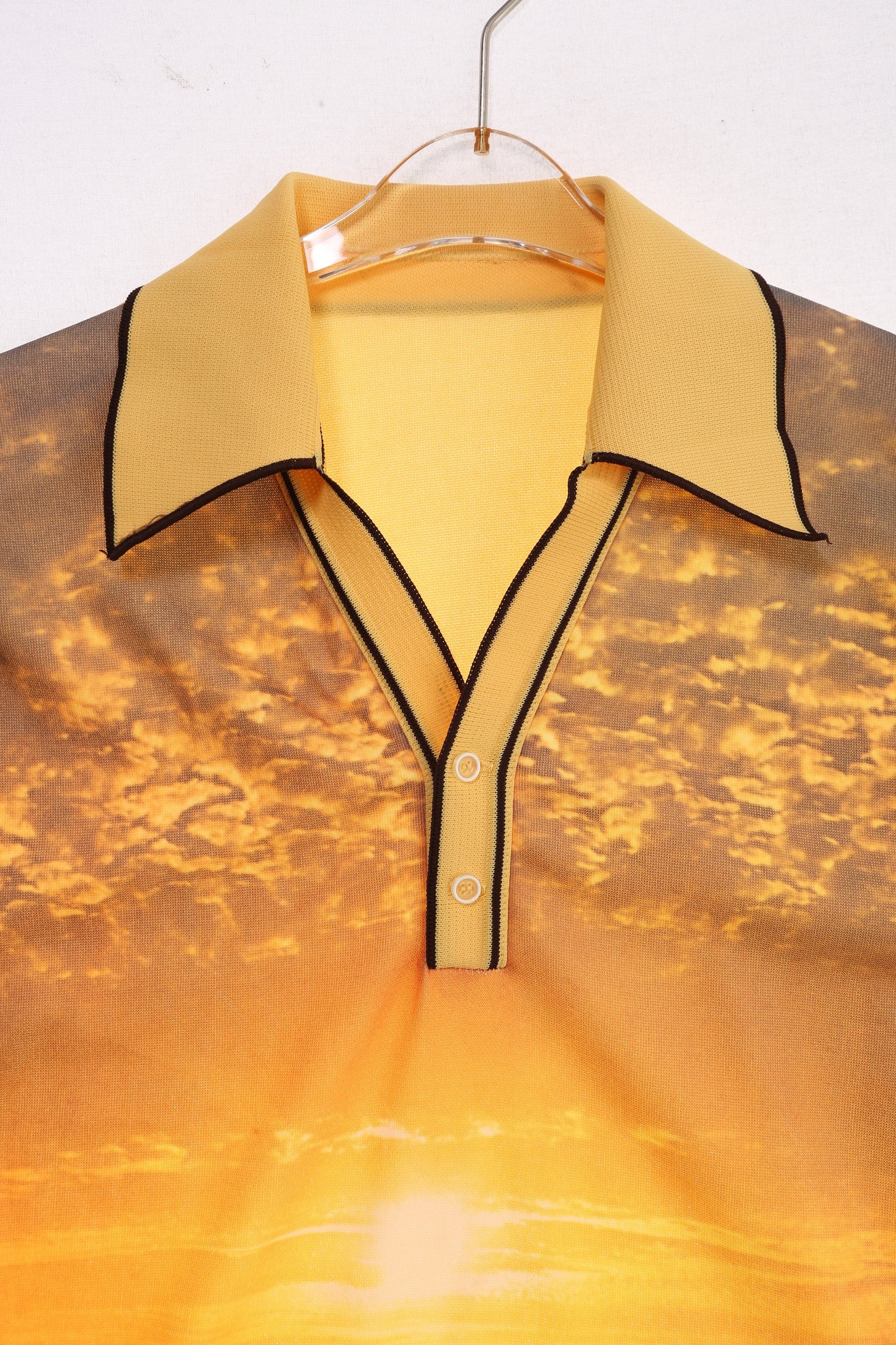 70s Geographic Print Short Sleeve Polyester Mod Shirt