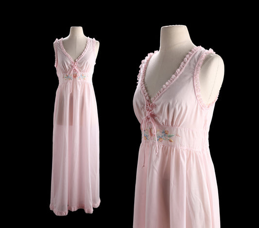 Vintage Women Pink Slip Nightgown Dress