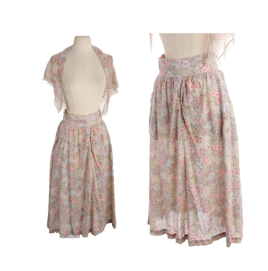 Vintage Women's Flora Print Set / Top and Skirt / Made in USA / Estimated era 70s - 80s