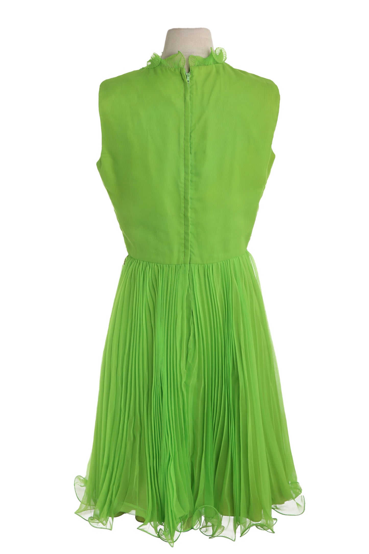 1970s Women Green Pleated Sleeveless Evening Dress