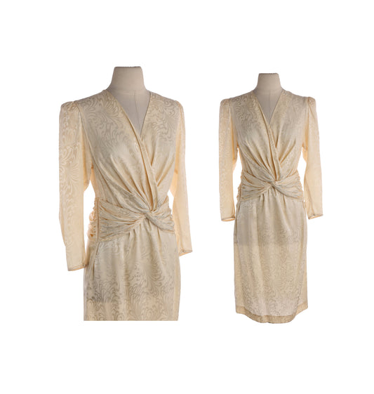 1980s Women Beige Silk Casual Evening Dress by Papell Petites