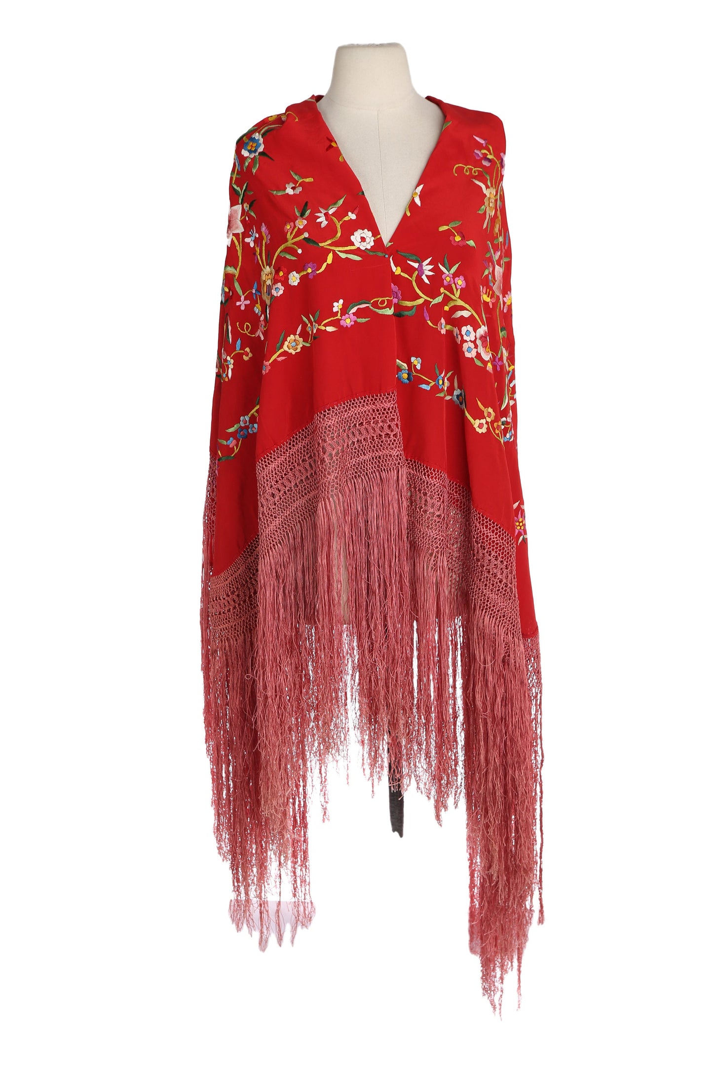 Vintage Red Floral Embroidered Shawl