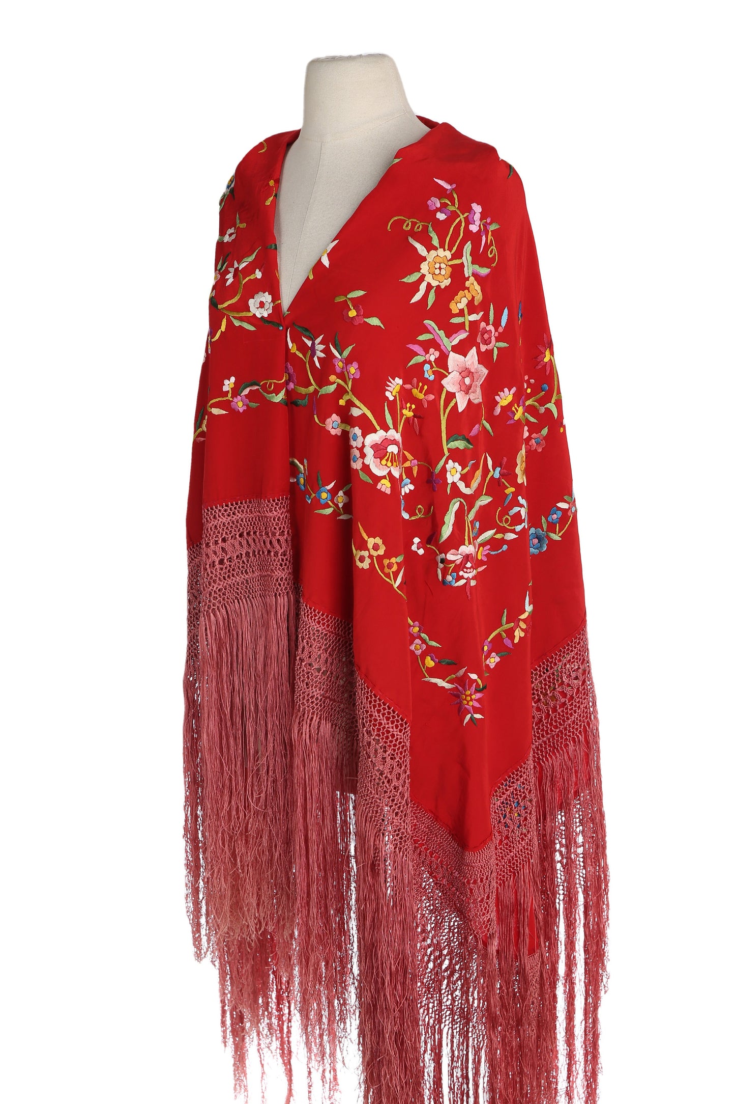 Vintage Red Floral Embroidered Shawl