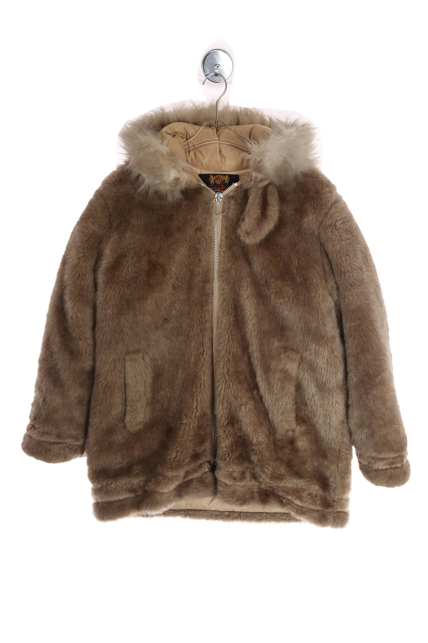 Vintage Men's Brown Faux Fur Down Hooded Jacket