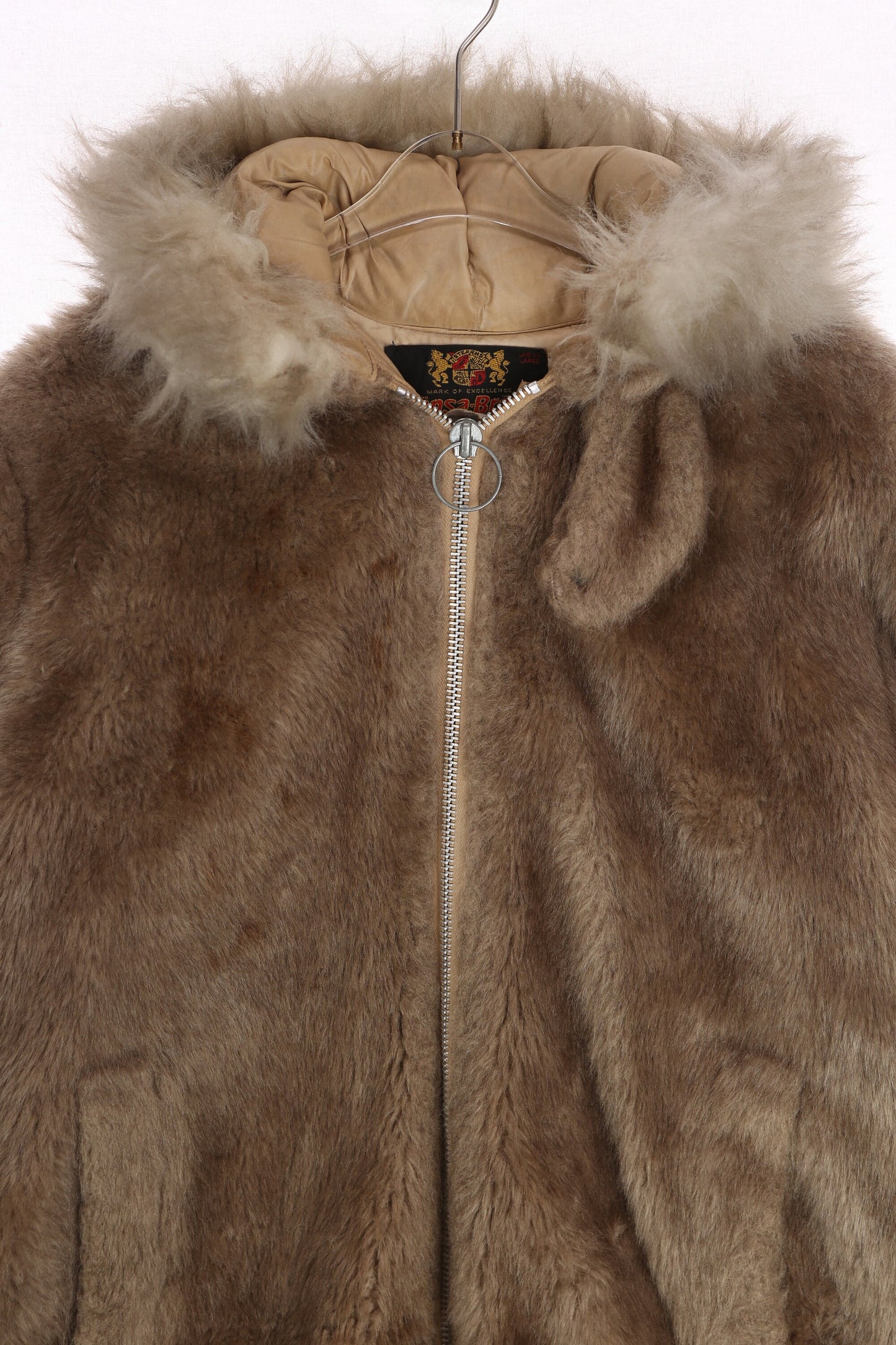 Vintage Men's Brown Faux Fur Down Hooded Jacket