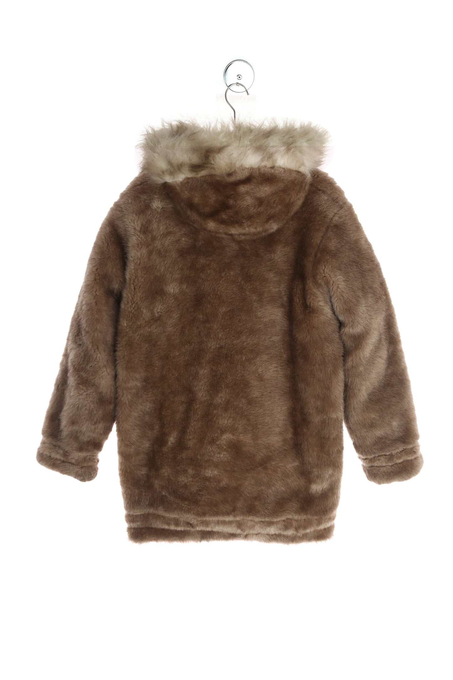 Vintage Men's Brown Faux Fur Down Hooded Jacket