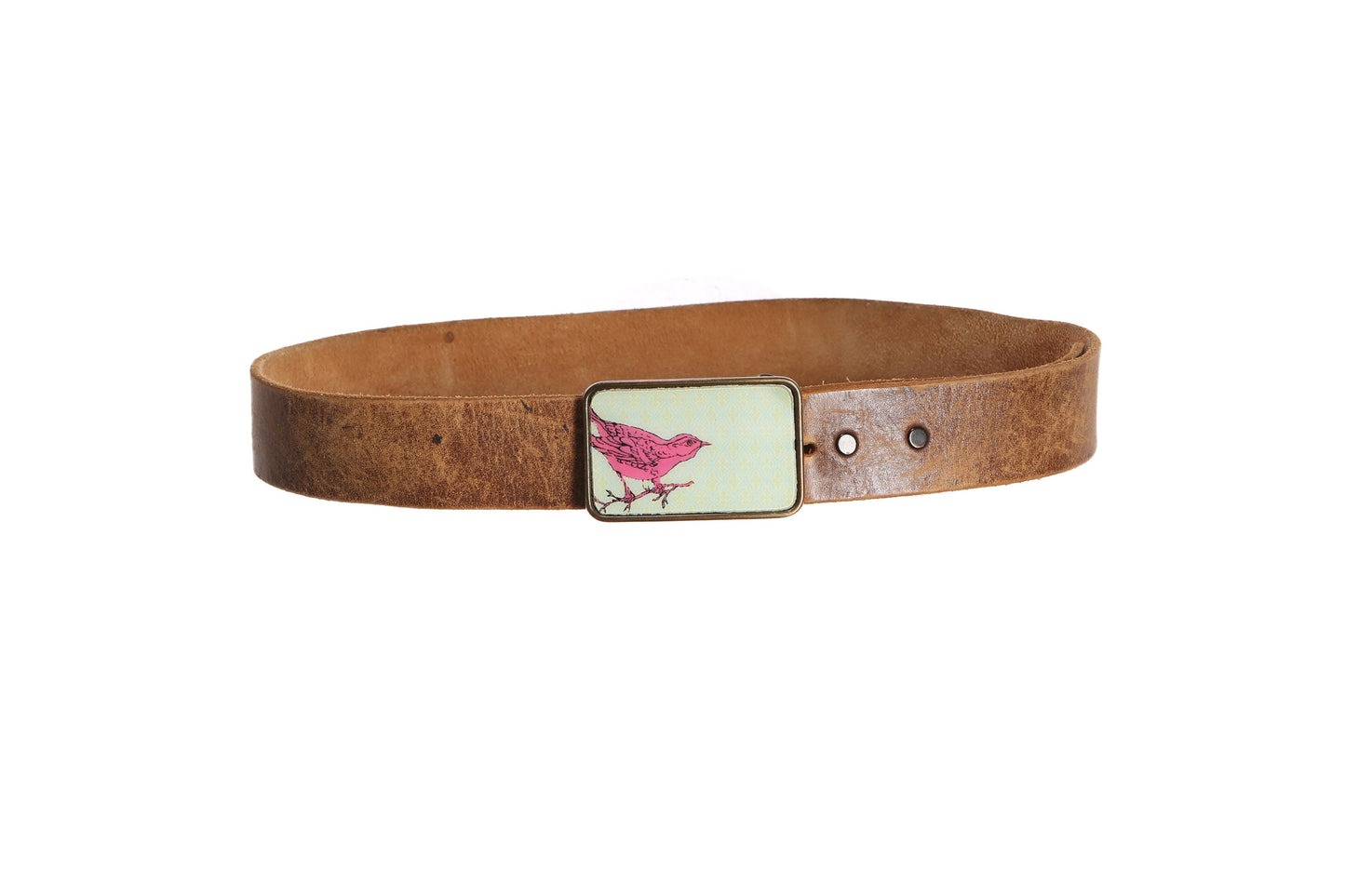 Vintage Leather Belt with Pink Little Bird Buckle
