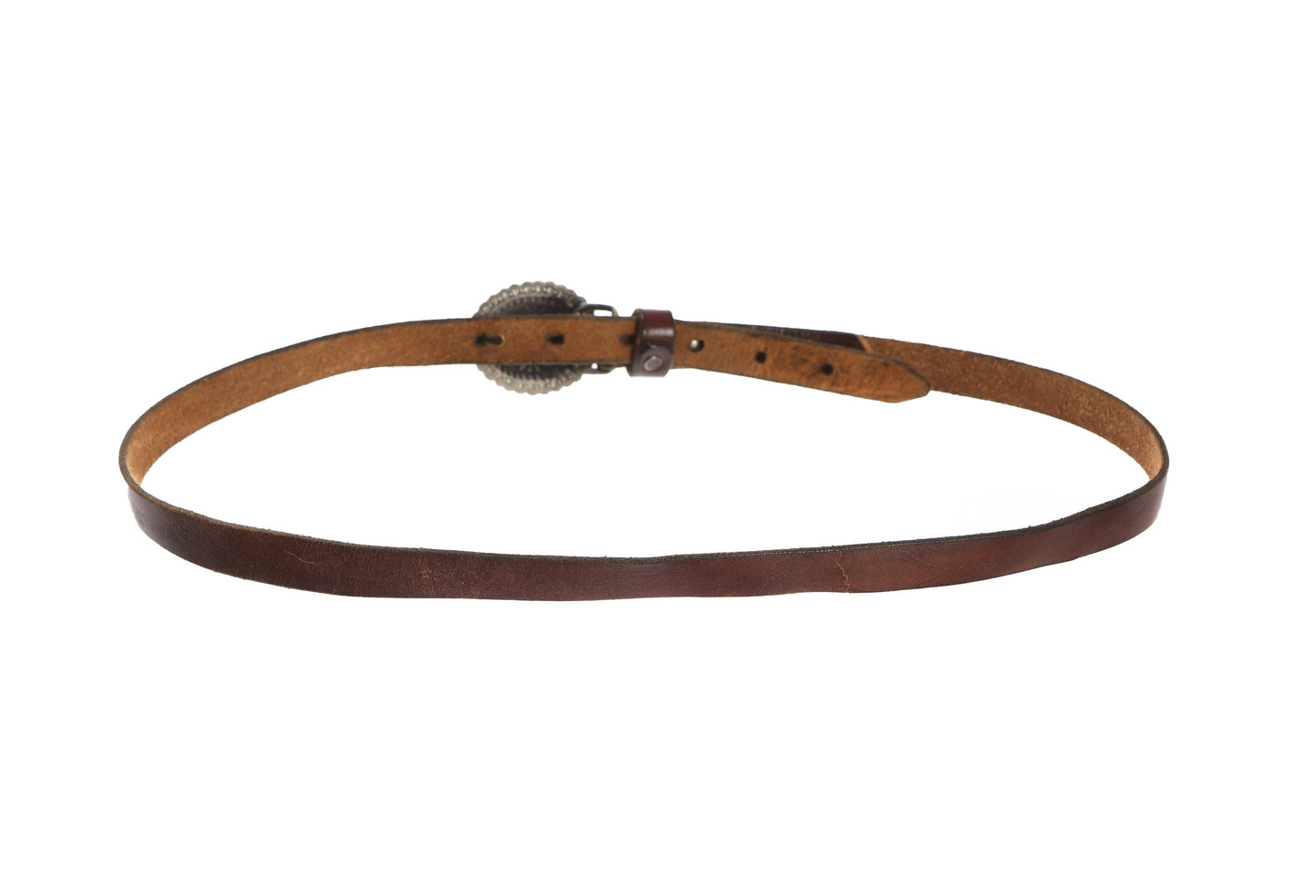 Vintage Brown Leather Belt with Steel Concho Belt Buckle
