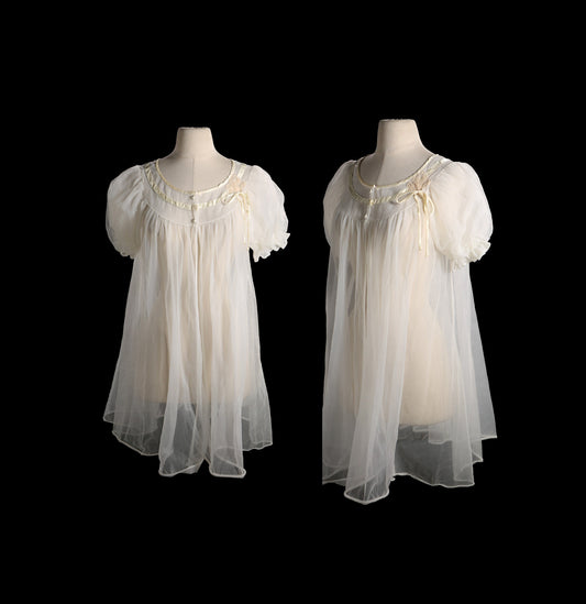 Vintage Women's Nightgown White Poly Blouson