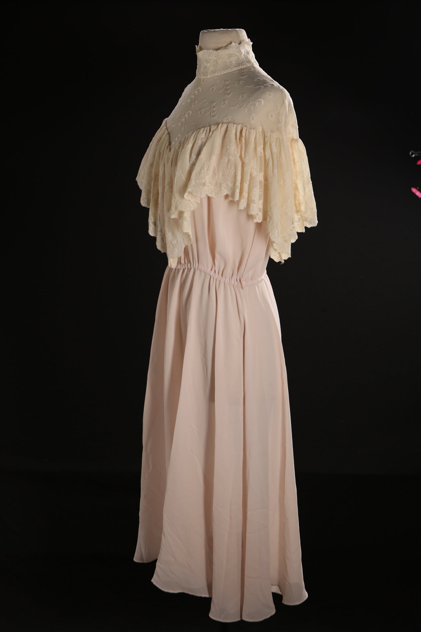 80s Women Pink Poly Prairie Short Sleeve Casual Dress by Miss Ashely of California