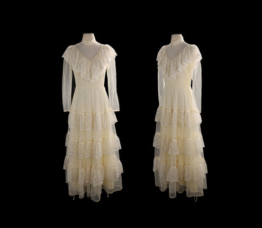 Vintage Prairie Dress Wedding Style with Layered Ruffle Lace Designs