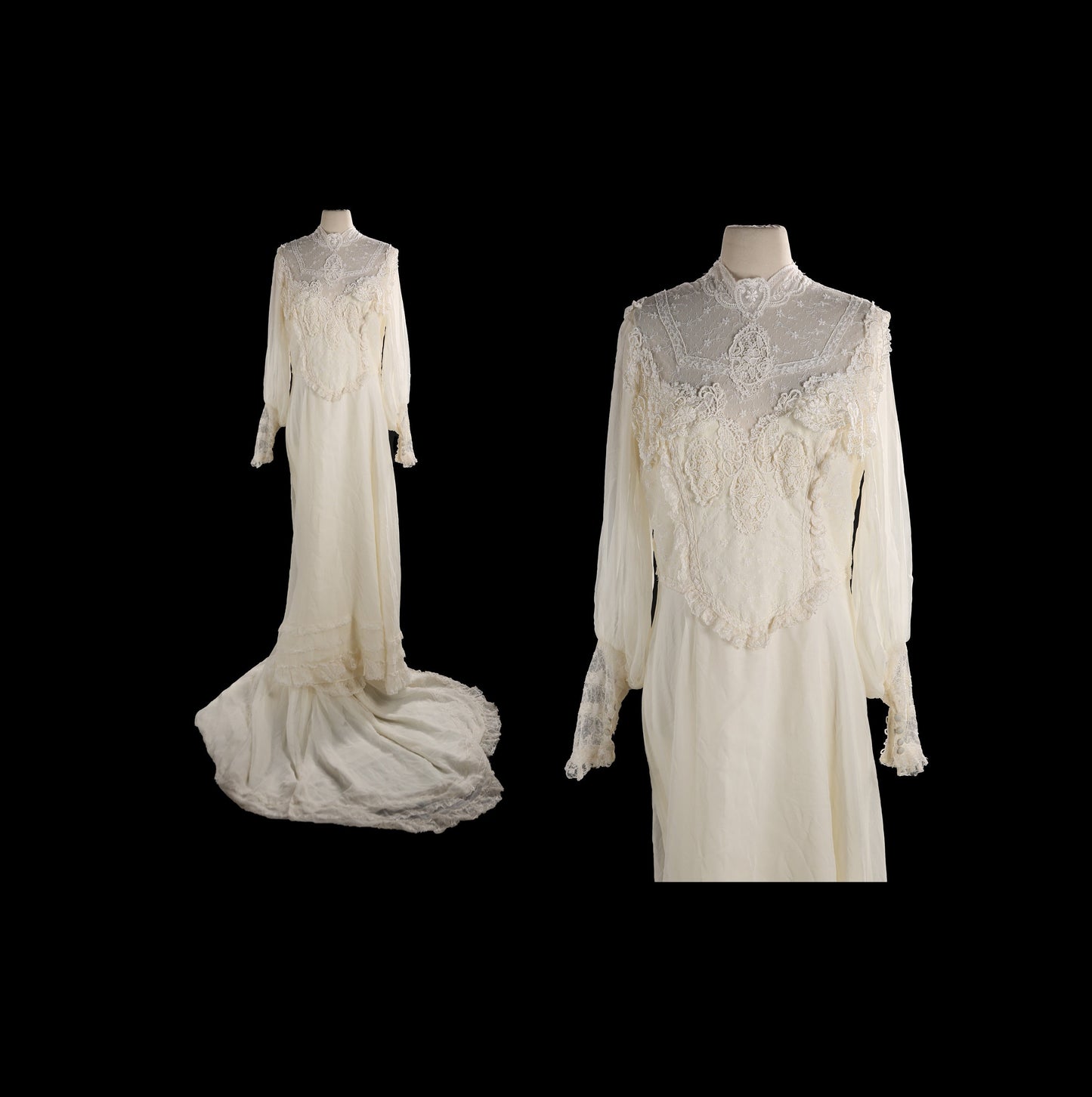 Vintage White Wedding Dress / Estimated Era 1980s - 1990s