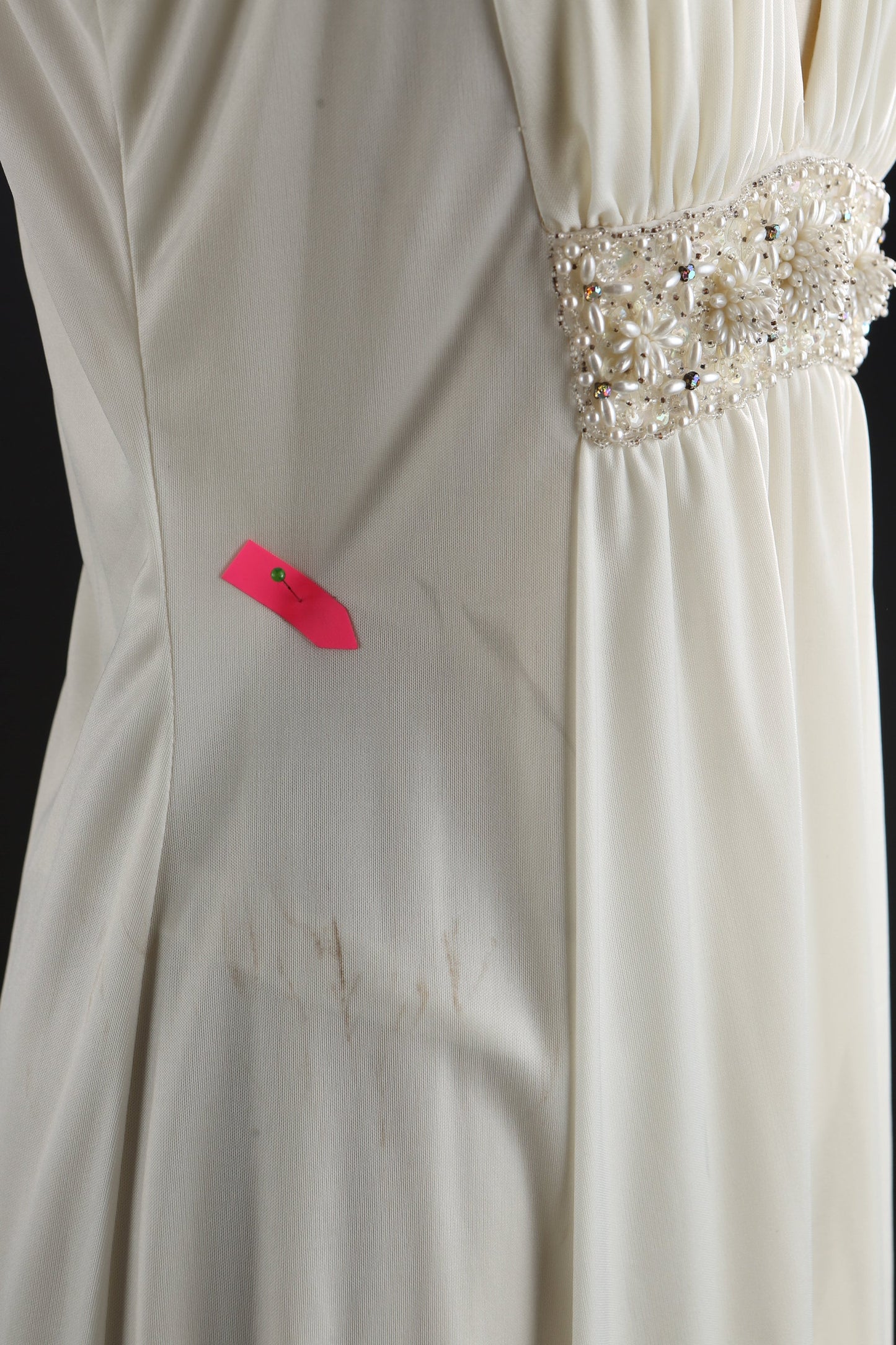 70s White Long Elegant Poly Dress by Dupis for Jack Bryan