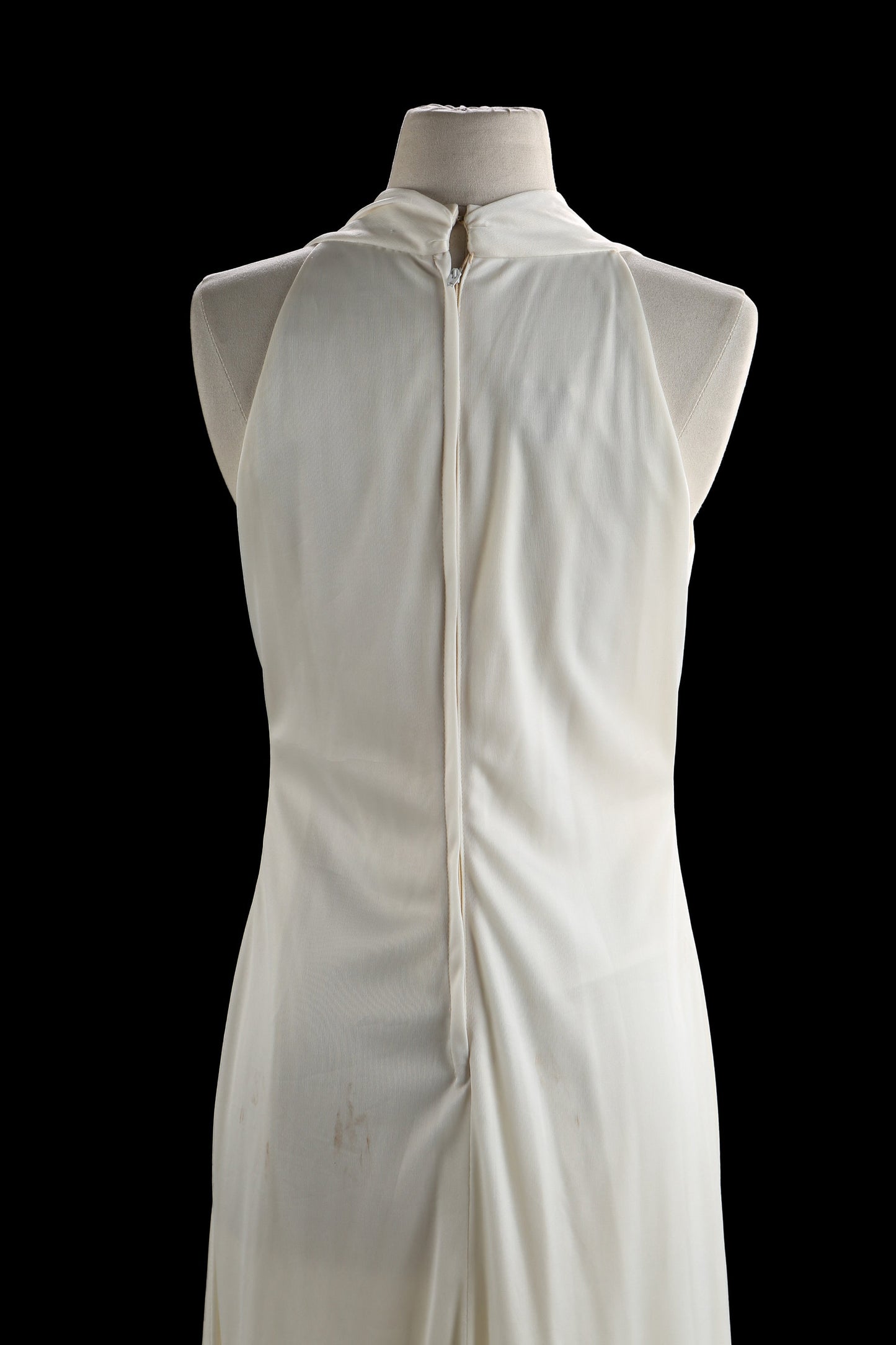 70s White Long Elegant Poly Dress by Dupis for Jack Bryan