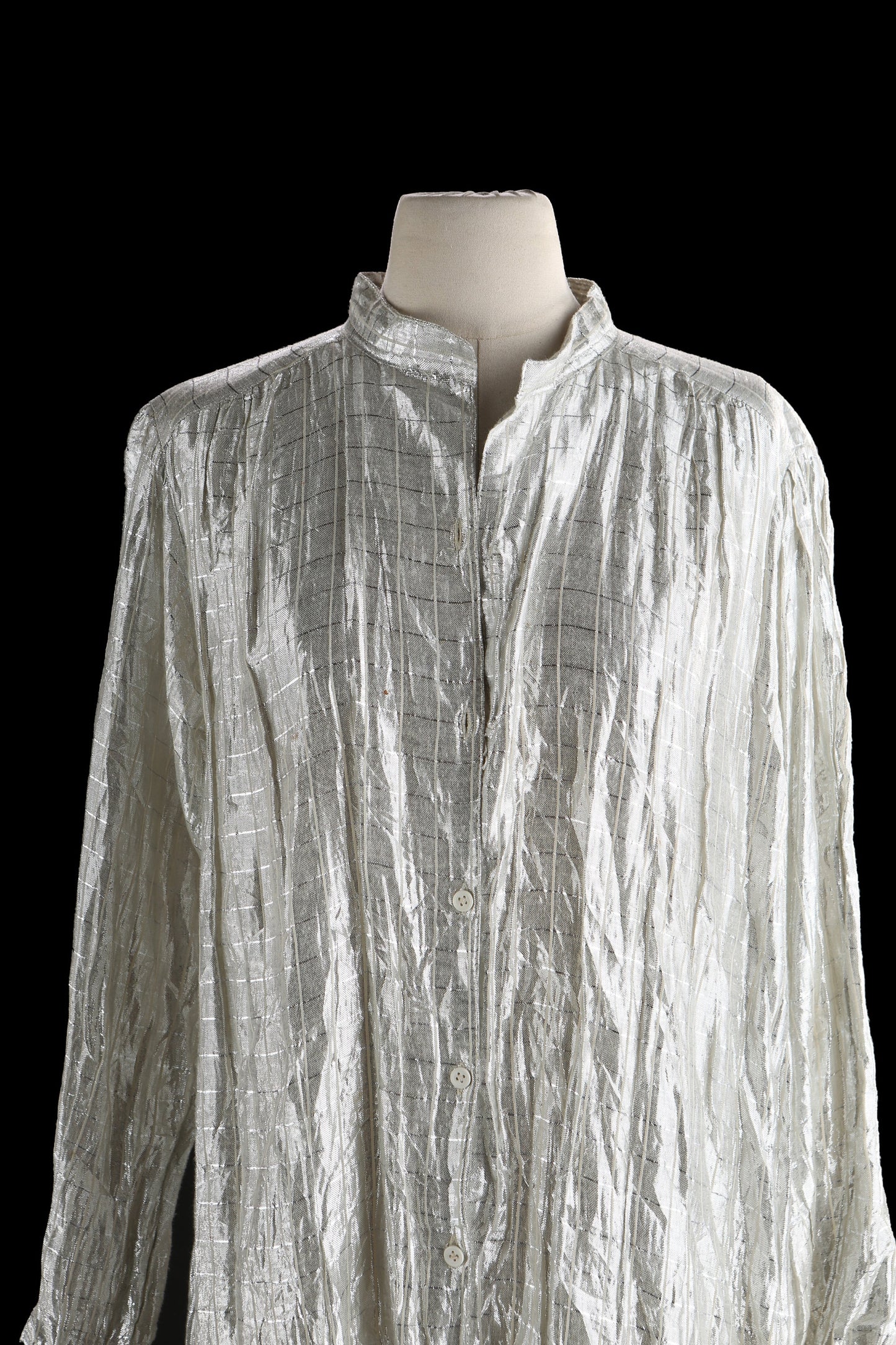 Vintage Women Metallic Silver Fabric Shirtdress