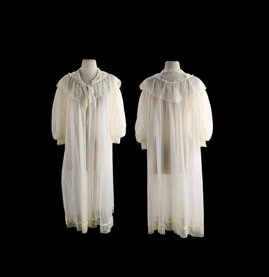 Vintage White Nightgown Poly Blouson Dress