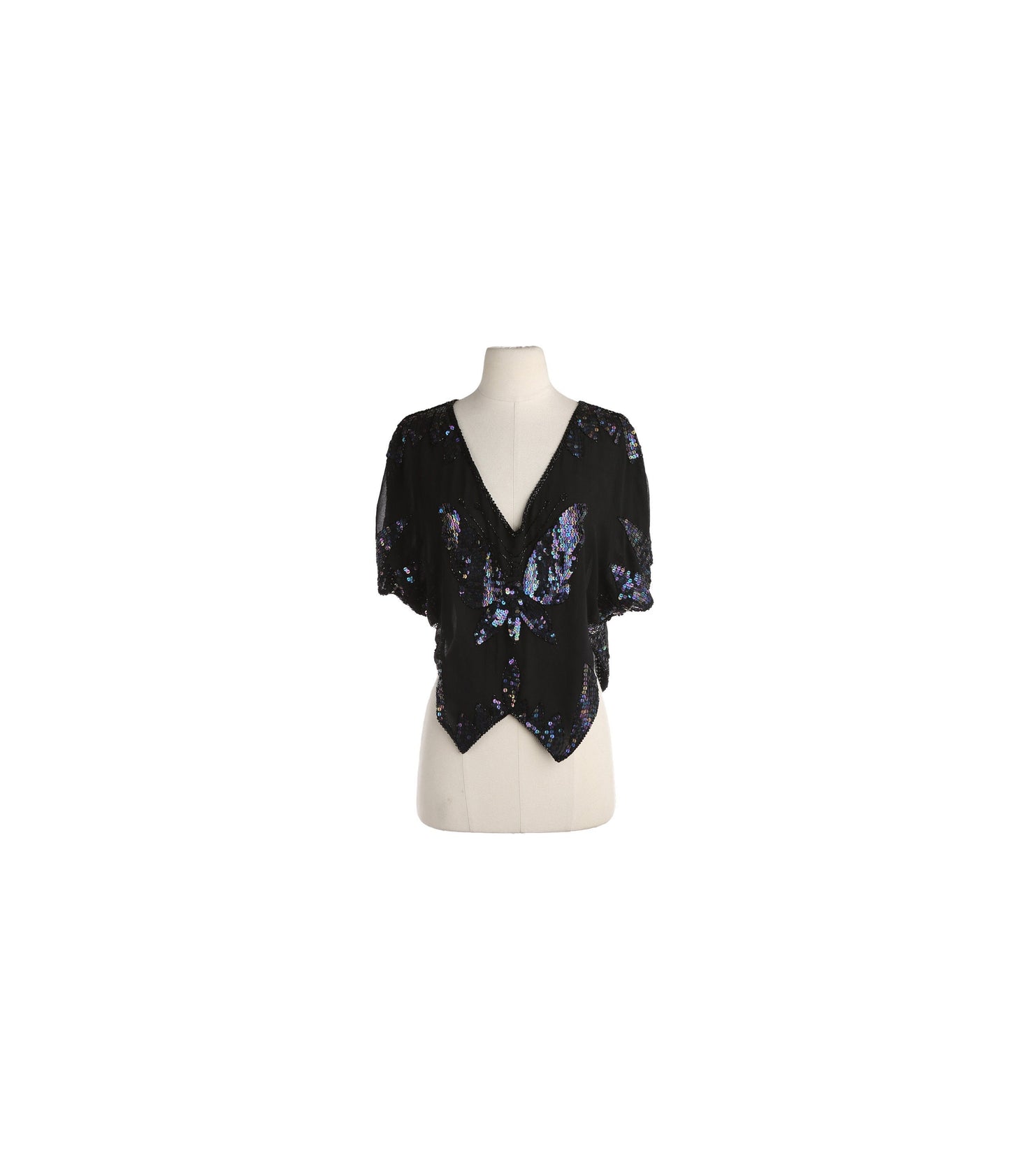 Black Sequin Top with Butterfly Pattern / Disco / 1980s - 1990s