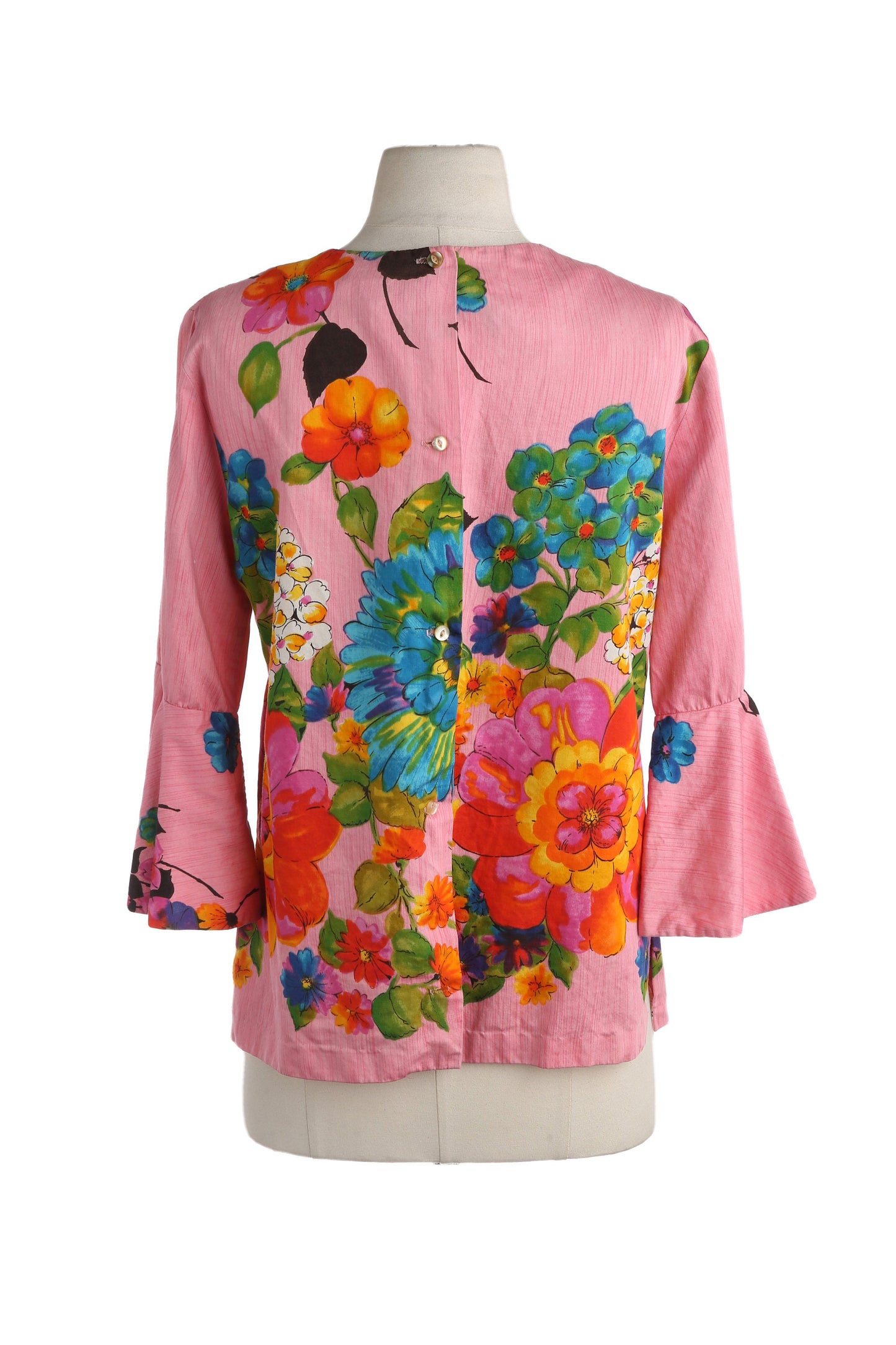 70s Women's Pink Floral Blouse