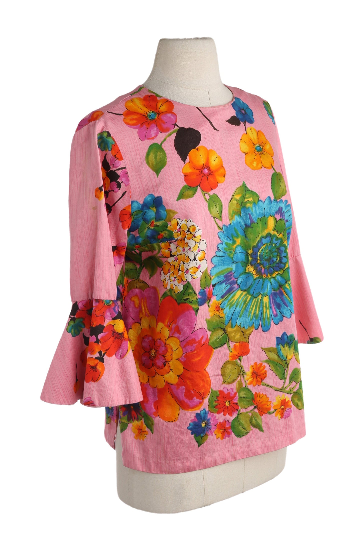 70s Women's Pink Floral Blouse