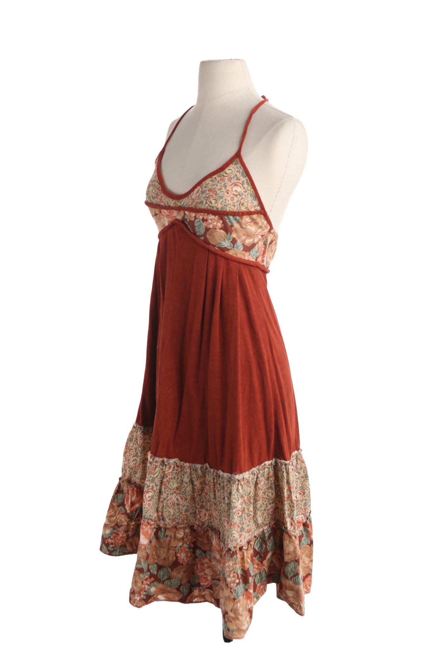 70s Women Floral Print Summer Halter Dress