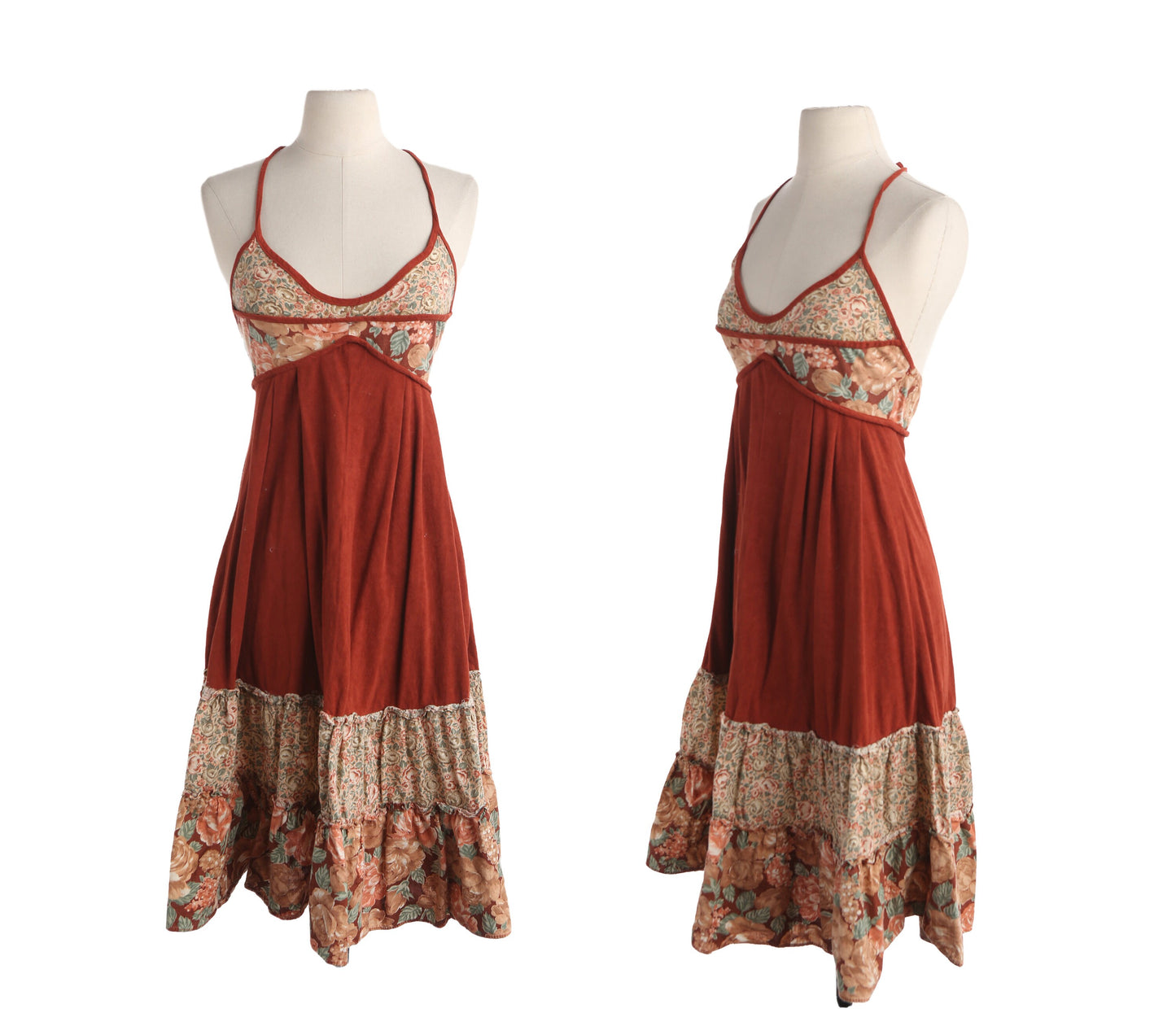 70s Women Floral Print Summer Halter Dress