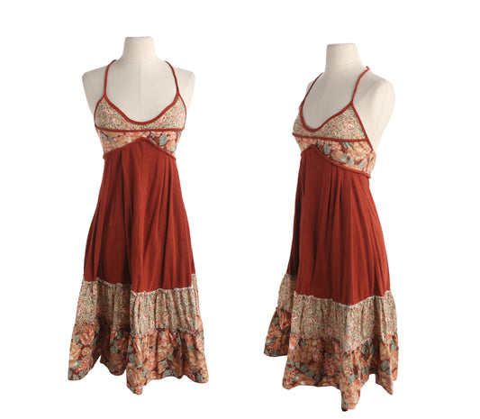 70s Women Floral Print Summer Halter Dress