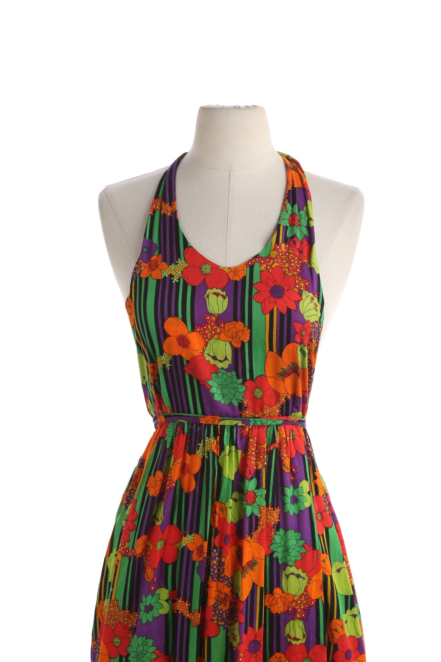 70s Long Floral Print Halter Summer Dress