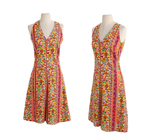 Vintage Women's Floral Print Sleeveless Summer Dress