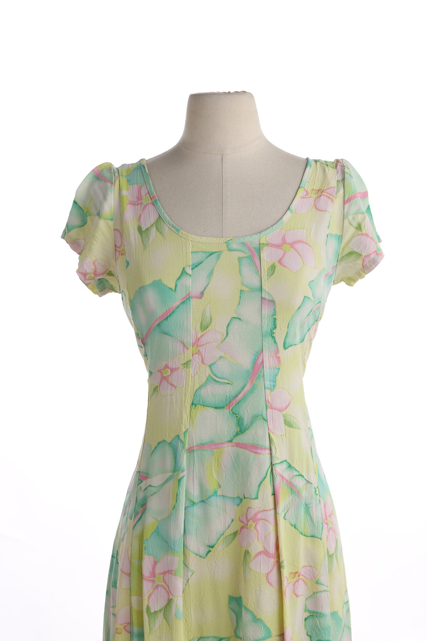 Vintage Jams World Green Floral Print Long Summer Dress