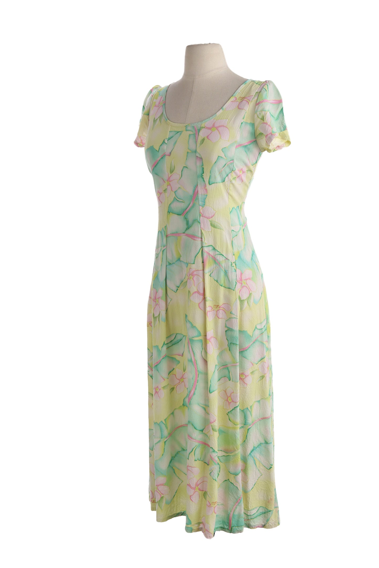Vintage Jams World Green Floral Print Long Summer Dress