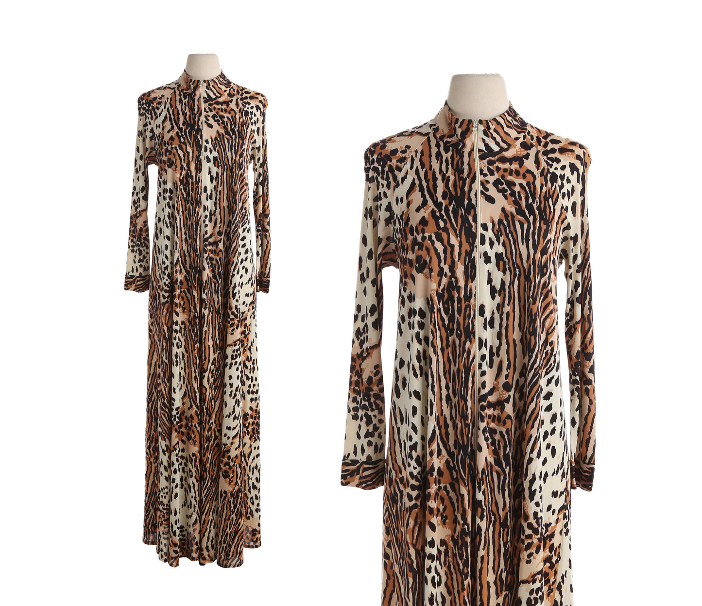 Vintage Animal Print Long Casual Dress