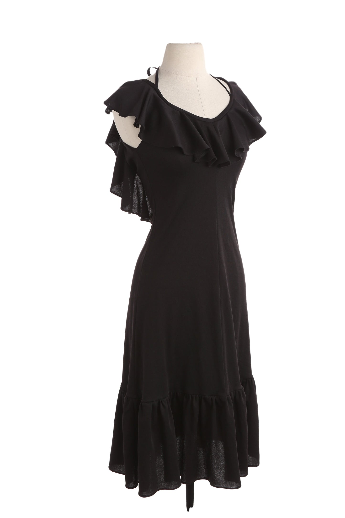 70s Women Black Sleeveless Poly Dress by Domino