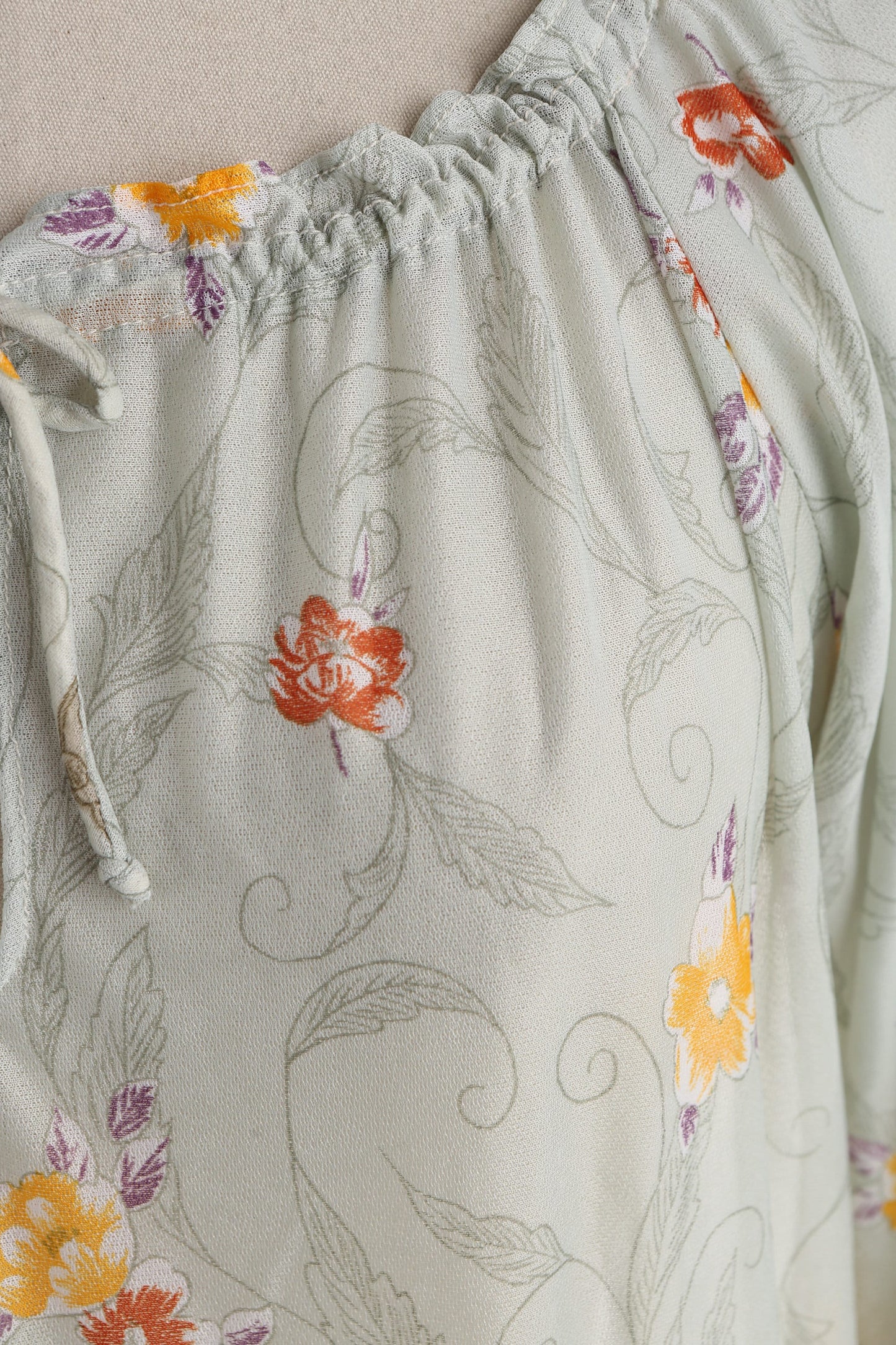 70s Floral Print Sheer Blouson Dress