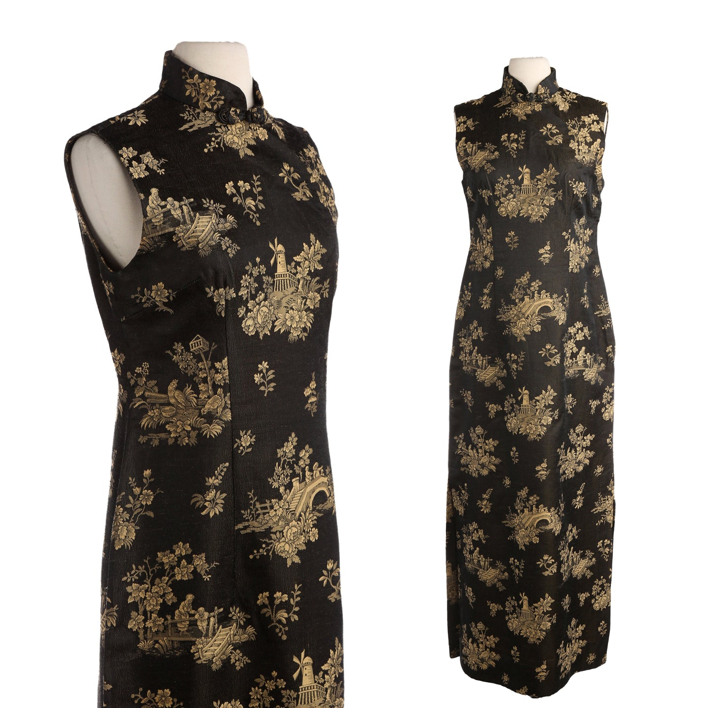 Vintage Women Black Cheongsam Dress by Haruko Fukawa
