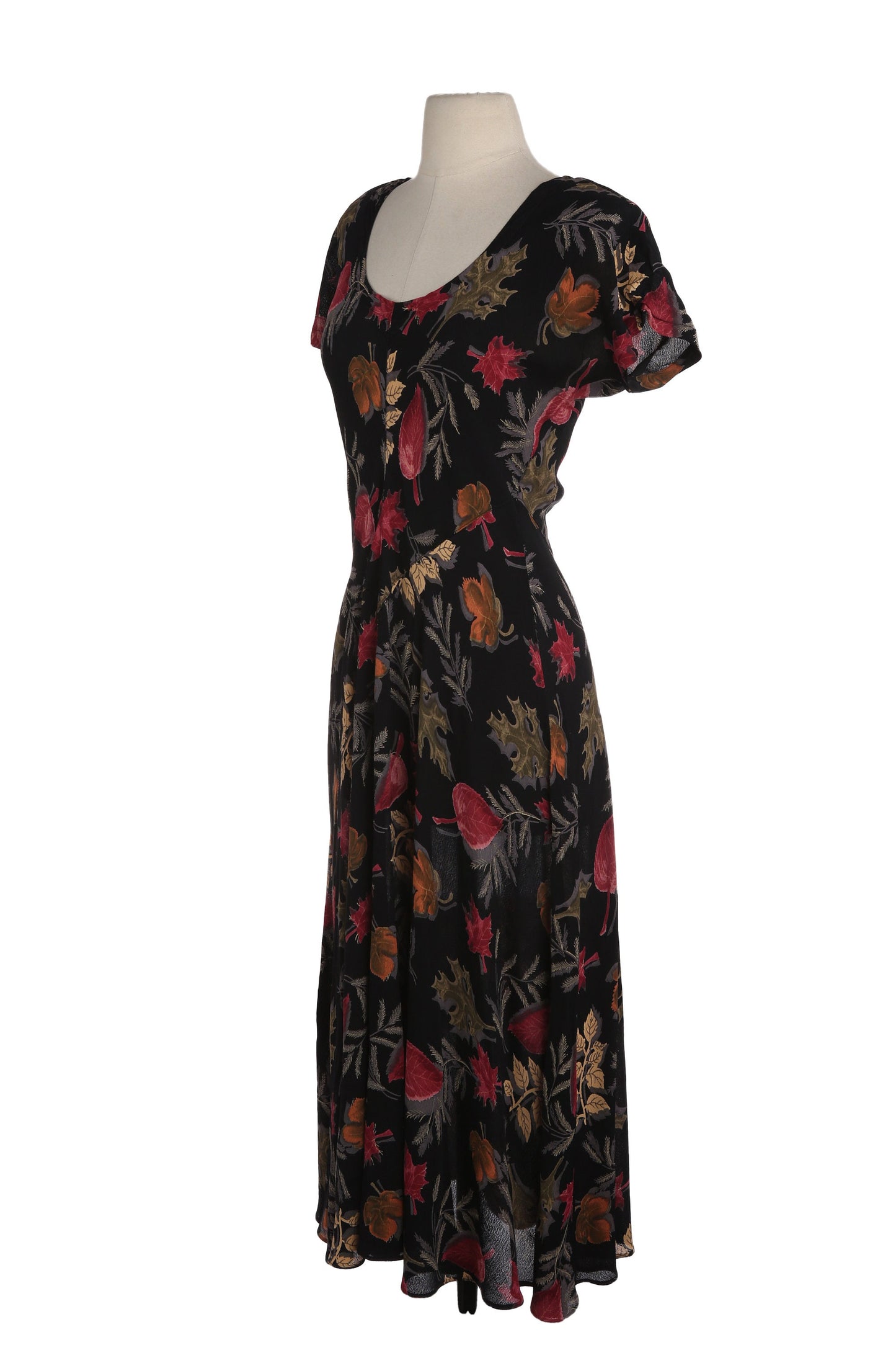 90s Women Black Floral Print Long Summer Dress