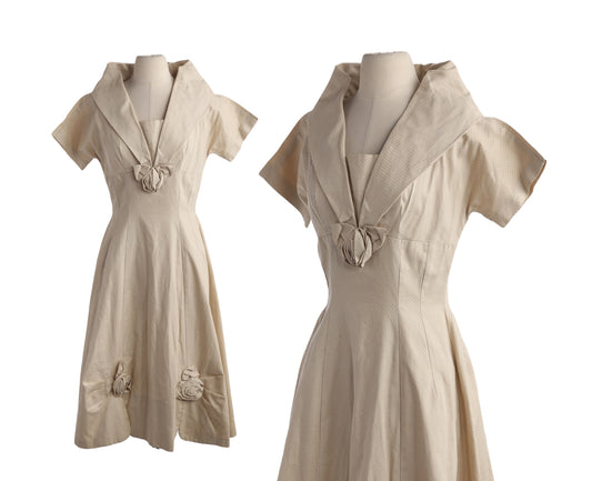 50s Women Biege Casual - Evening Dress