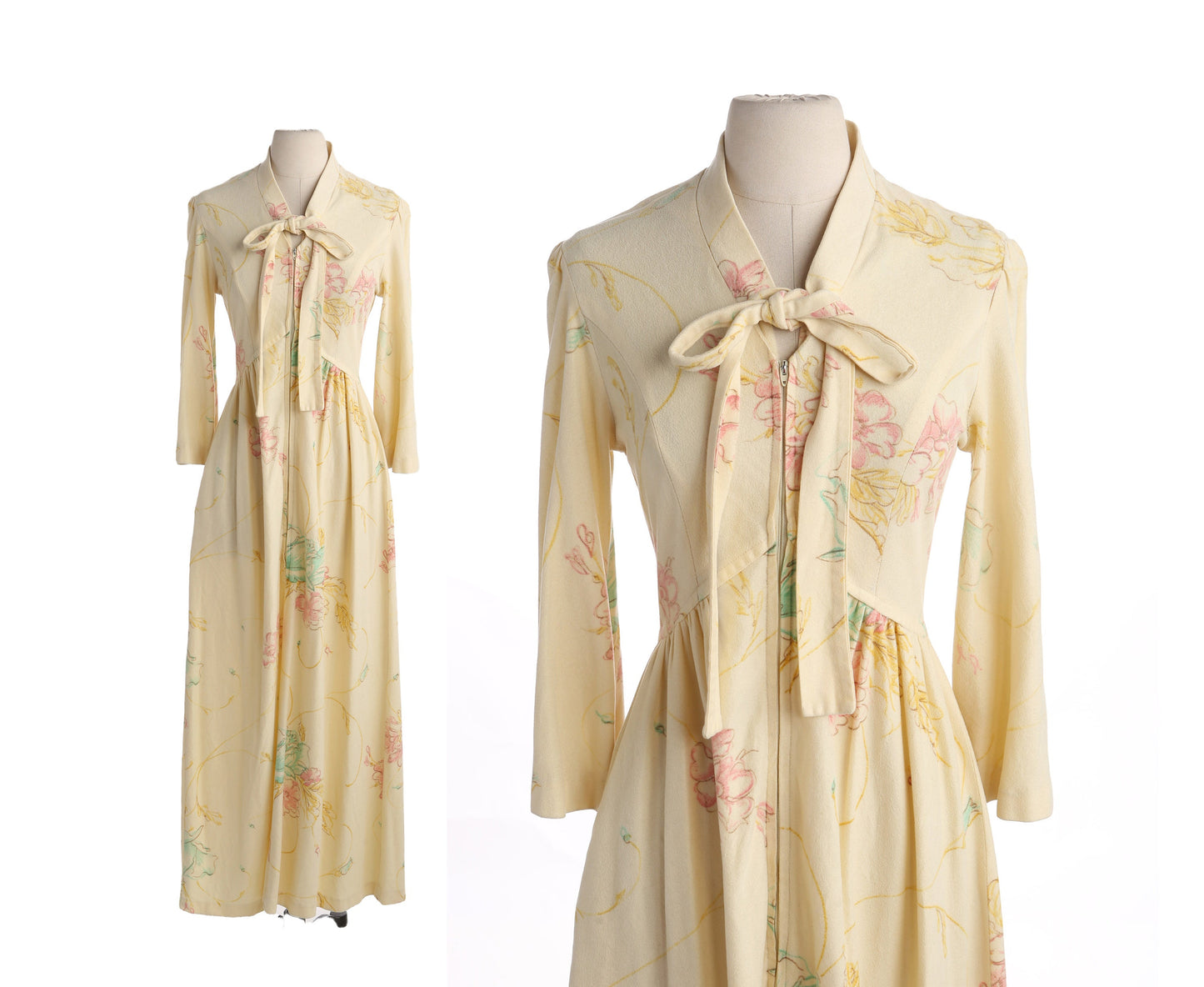 1970s Women Floral Print Yellow Casual Long Sleeve Dress by Dela - Ann