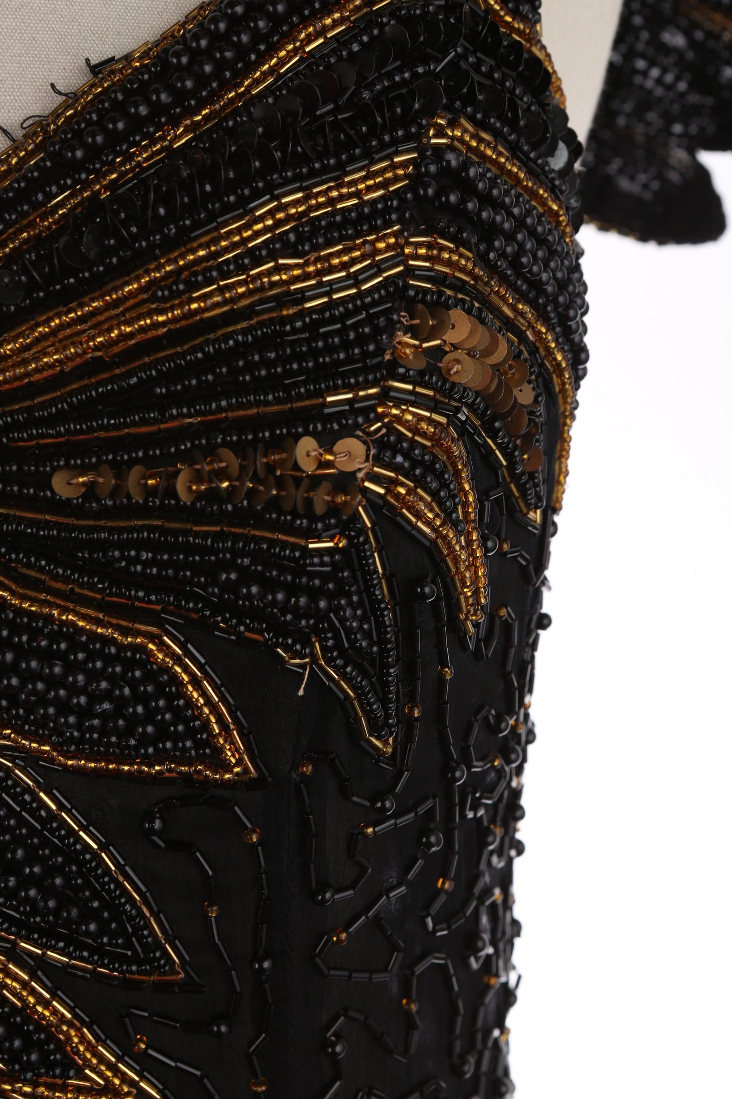 Vintage Sequin Dress with Black and Gold Beads / Estimated Era 80s - 90s