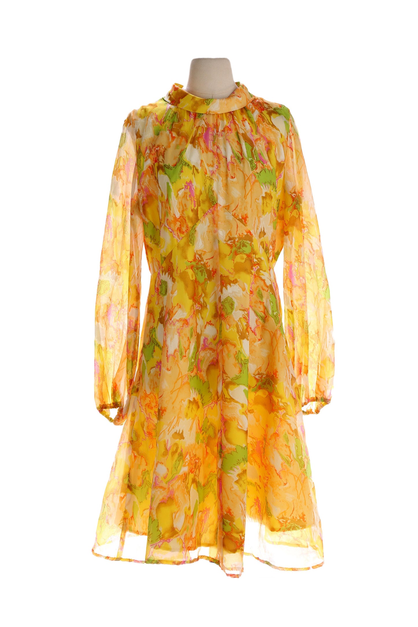 70s Floral Print Orange Dress