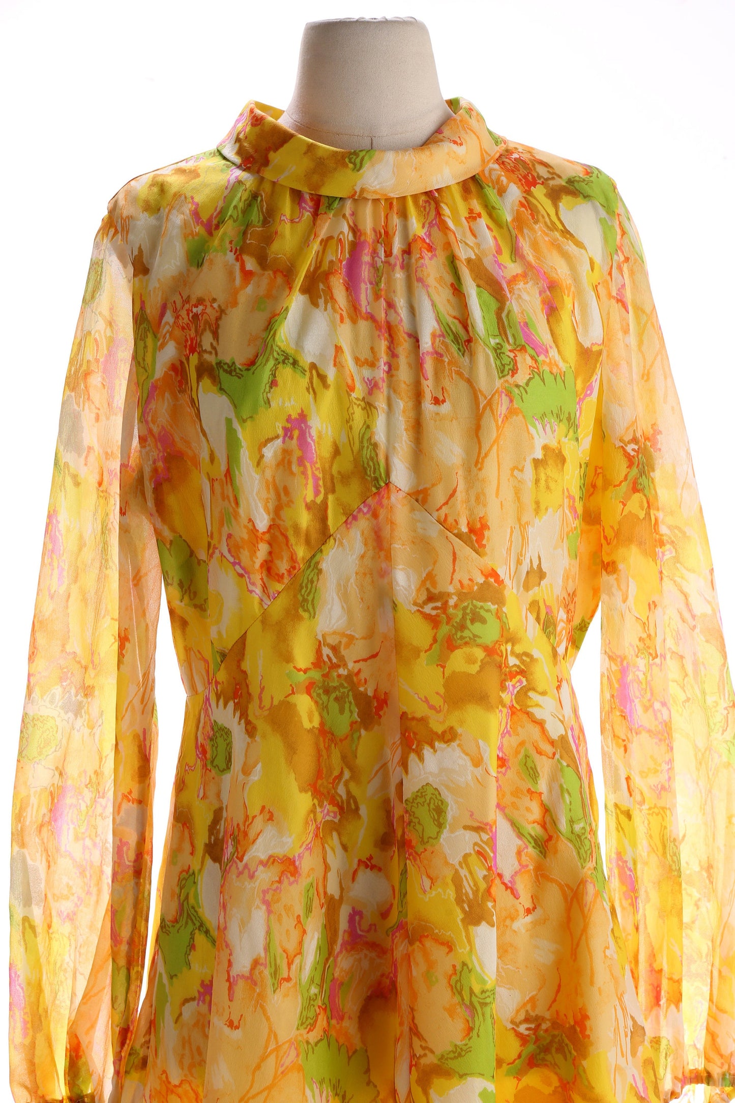 70s Floral Print Orange Dress