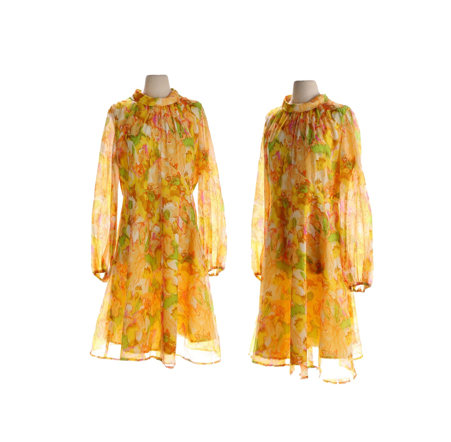 70s Floral Print Orange Dress